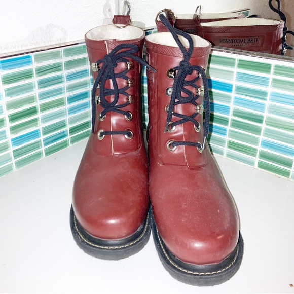NWOT ILSE JACOBSEN hornbæk Short Rubber Rain Boots Lined Brick Red SZ: 9 (39) - Picture 3 of 15